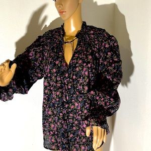 Free people blouse black with flowers size large